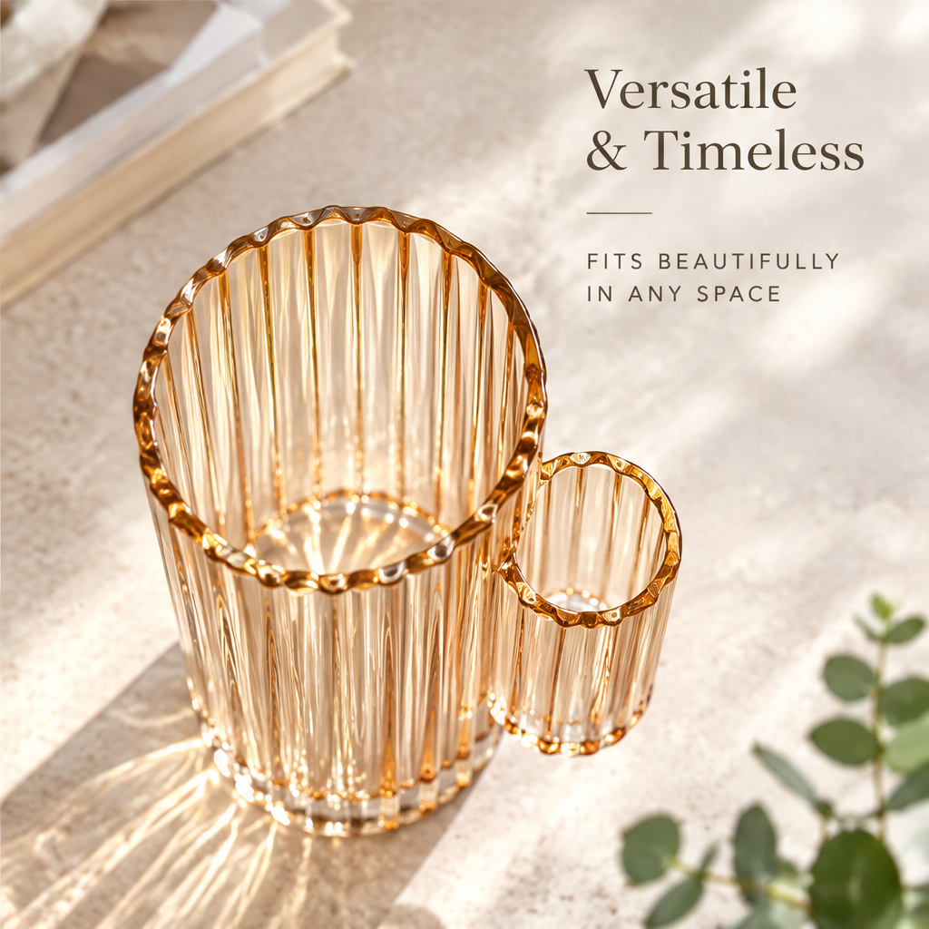 VELOQIAO Amber Gold Handled Cylinder Ribbed Vase - versatile and timeless fits any space