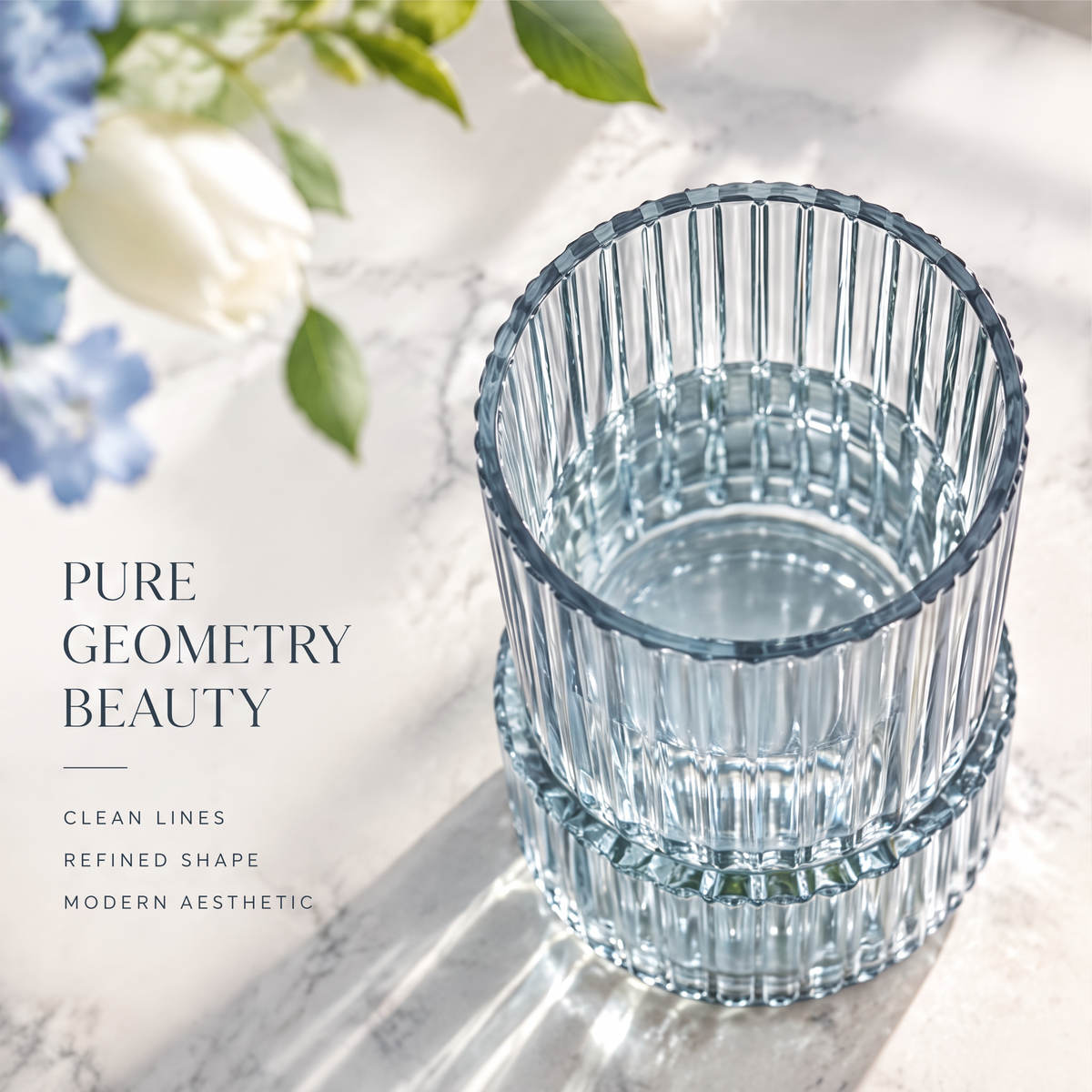 VELOQIAO Steel Blue Column Pedestal Vase - pure geometry beauty top view