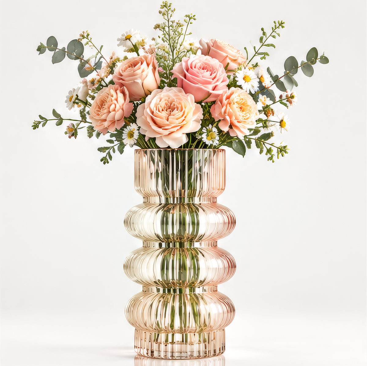 VELOQIAO Rose Gold Tiered Ring Ribbed Vase - exquisite craftsmanship