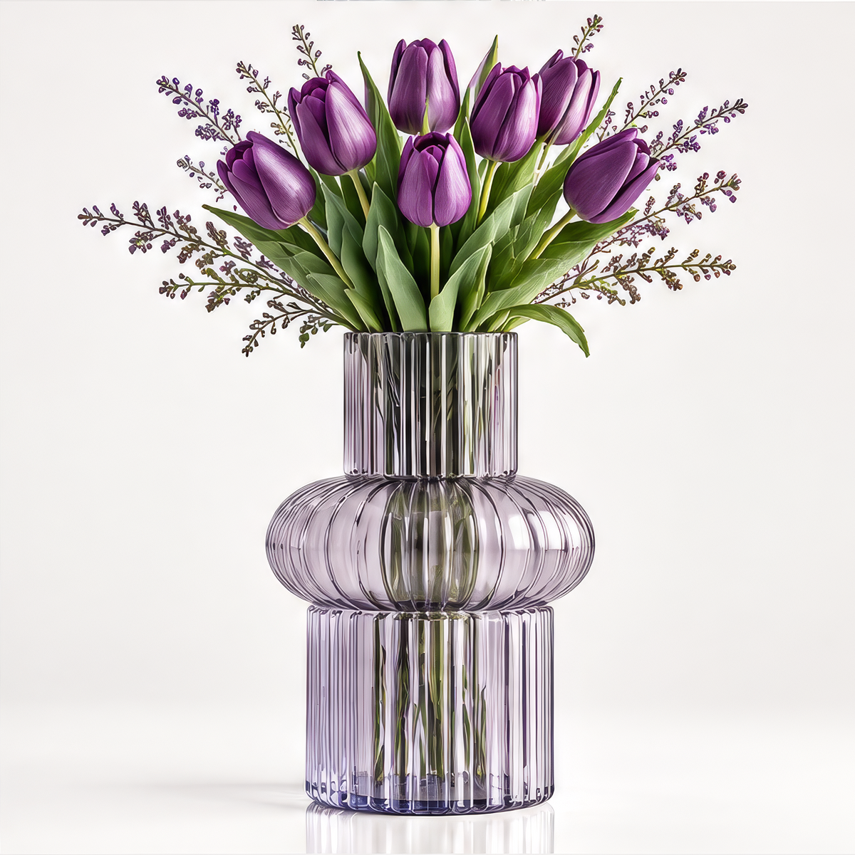 VELOQIAO Lavender Sculpted Totem Ribbed Vase - a statement in every space