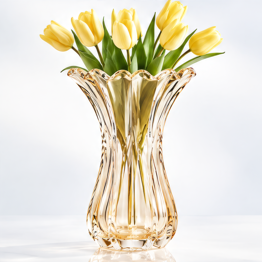 VELOQIAO Amber Crystal Trumpet Vase