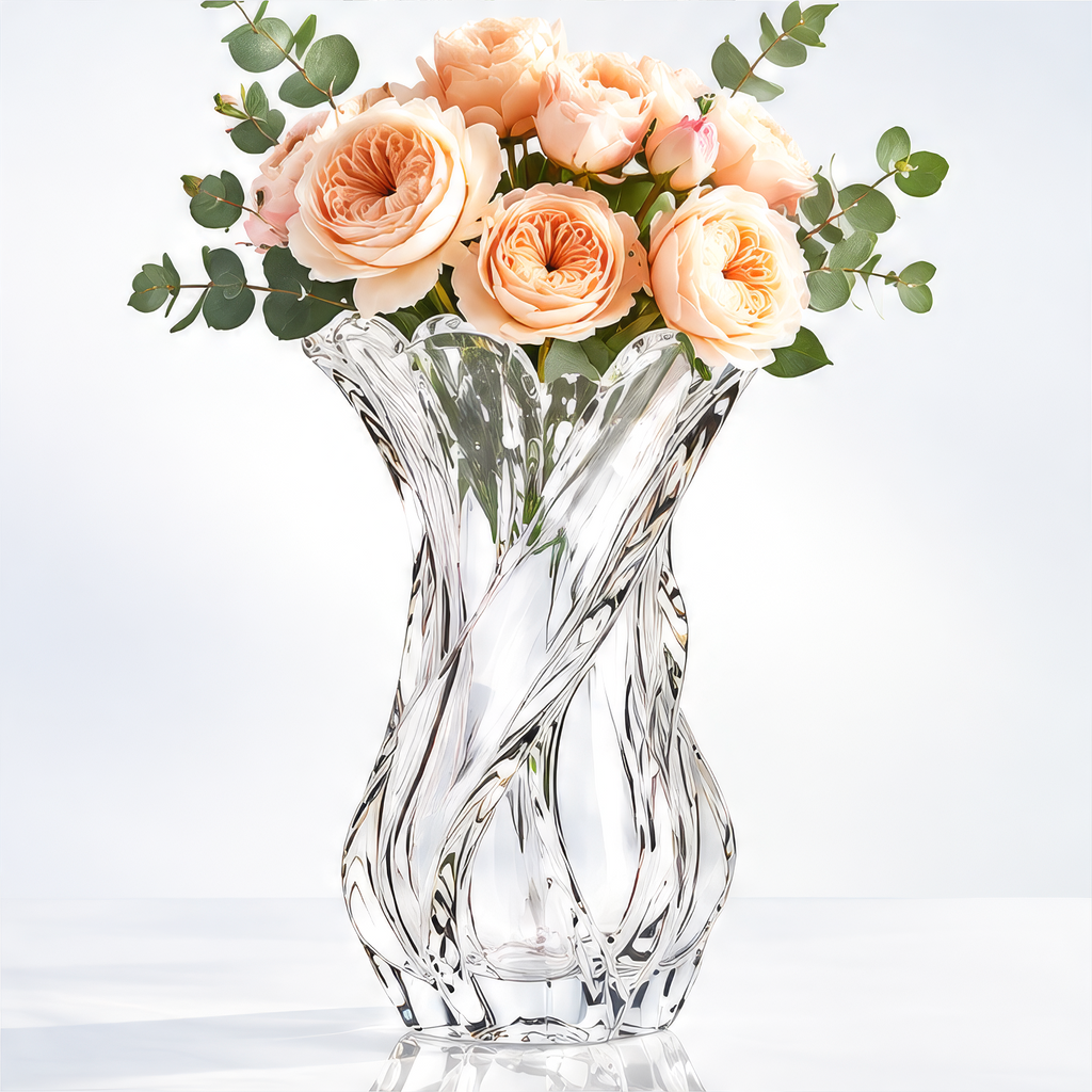 VELOQIAO Crystal Twist Sculptural Vase - with roses
