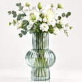 VELOQIAO Ribbed Orb Stack Glass Vase - with white lilies and eucalyptus