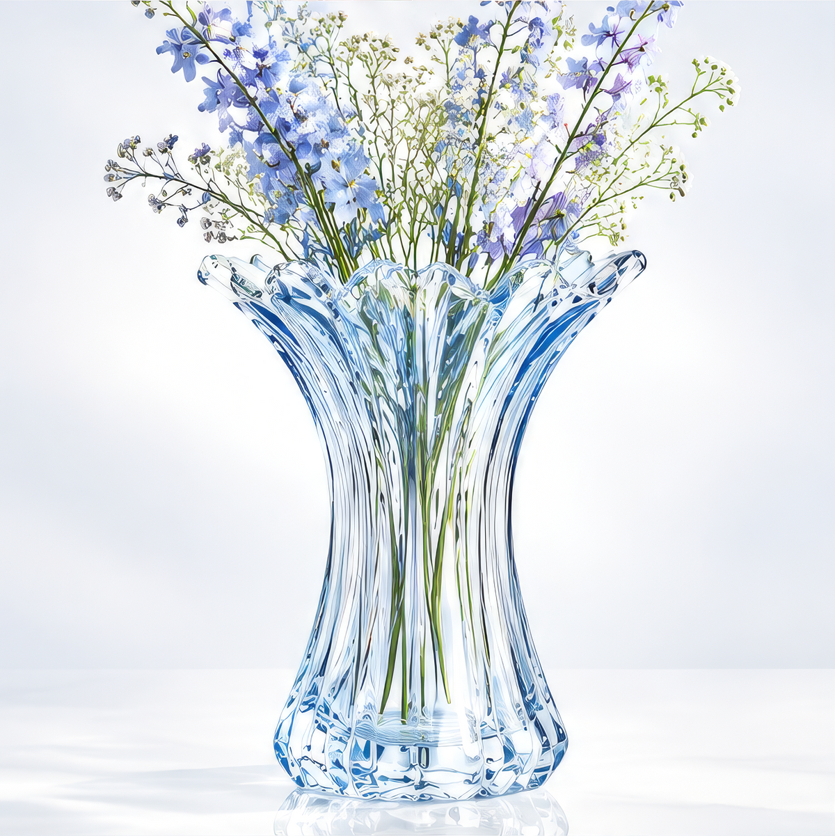 VELOQIAO® Azure Fluted Crystal Vase
