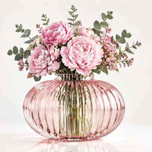 VELOQIAO Blush Pink Pumpkin Ribbed Globe Vase - art in simplicity top view
