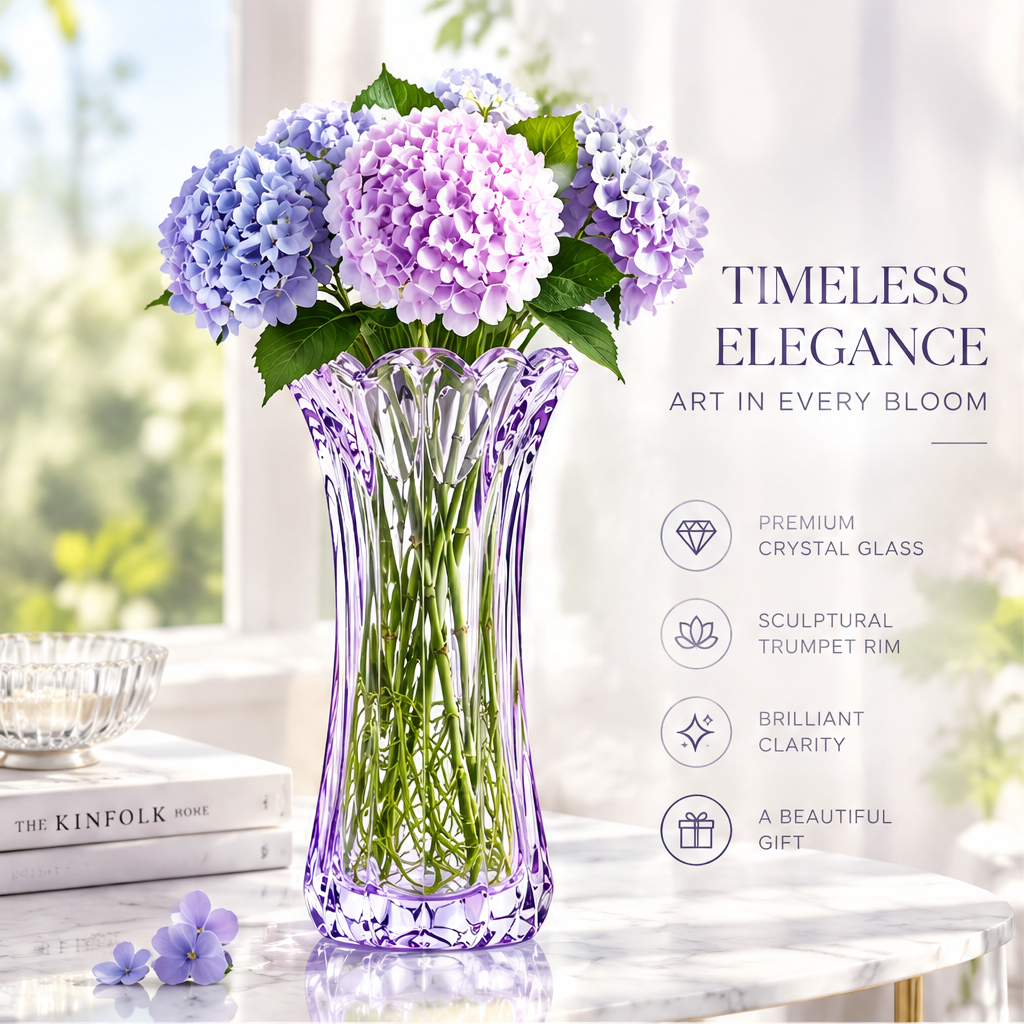 VELOQIAO® Lilac Trumpet Crystal Vase