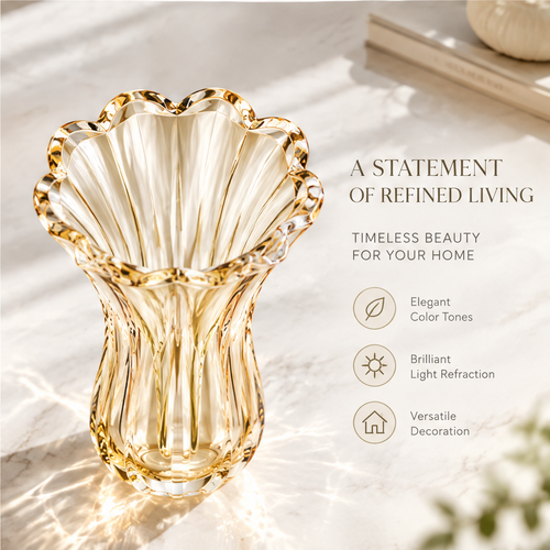 VELOQIAO Amber Crystal Trumpet Vase