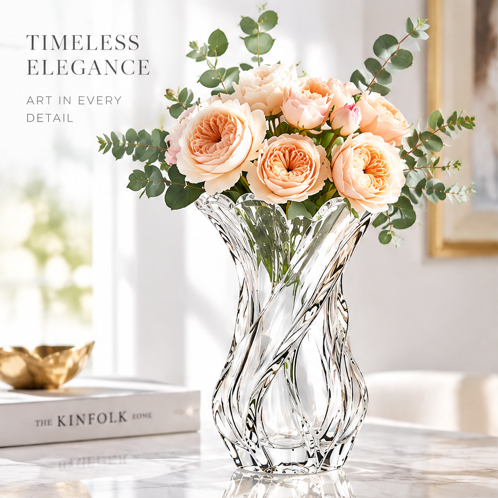 VELOQIAO Crystal Twist Sculptural Vase - timeless elegance