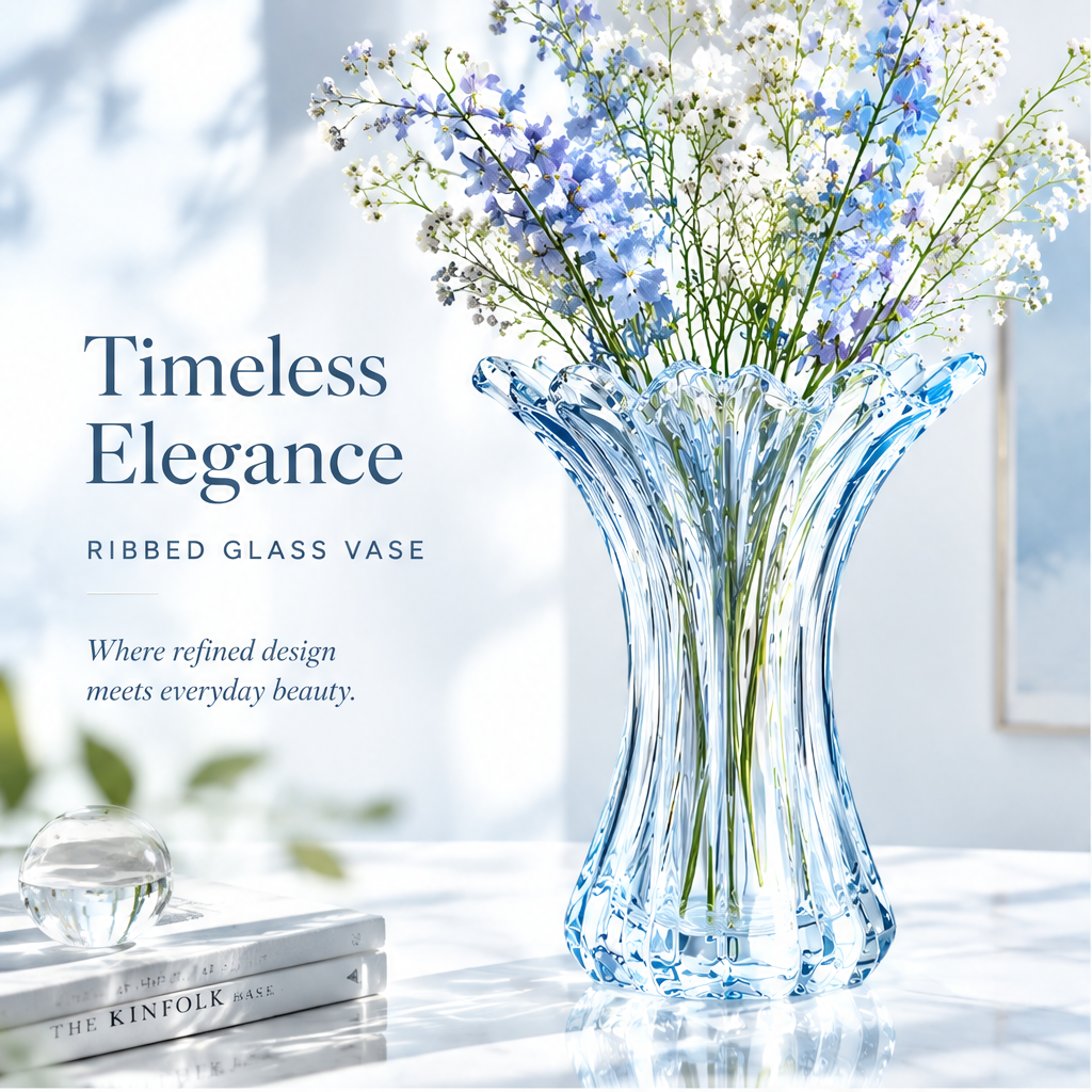 VELOQIAO® Azure Fluted Crystal Vase
