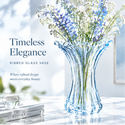 VELOQIAO® Azure Fluted Crystal Vase