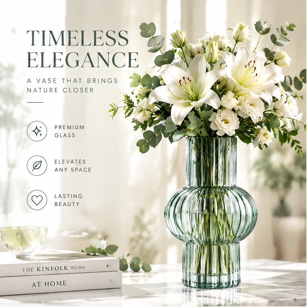 VELOQIAO Ribbed Orb Stack Glass Vase - timeless elegance lifestyle