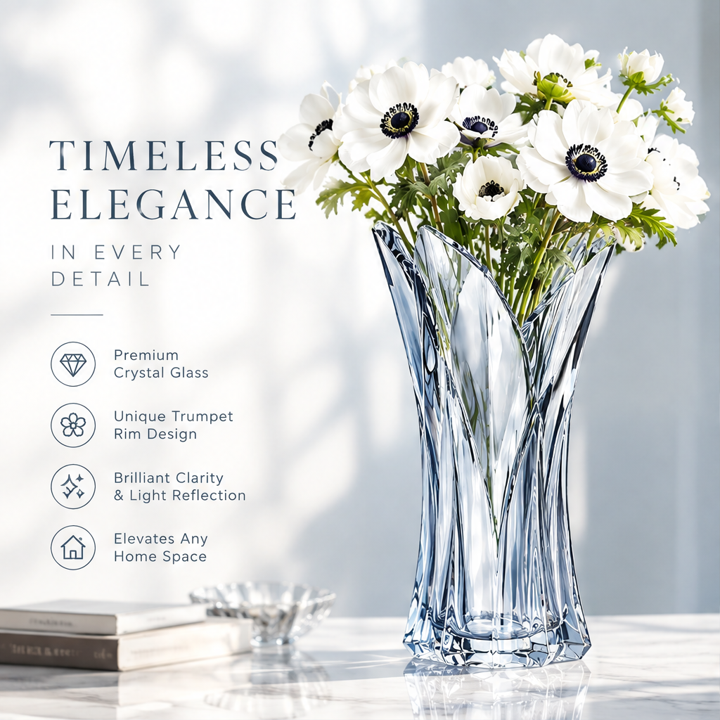 VELOQIAO Glacier Blue Petal Crown Vase - timeless elegance
