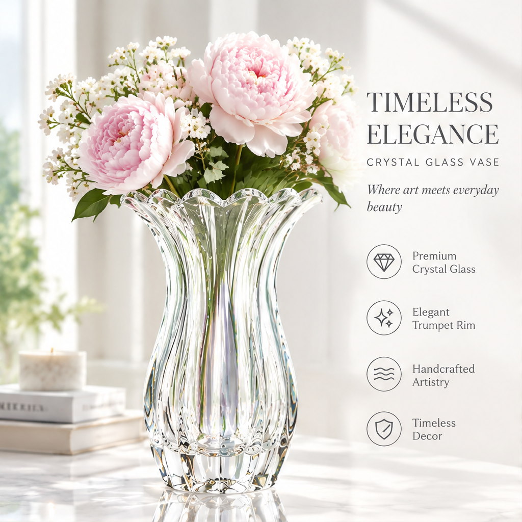 VELOQIAO Bloom Ruffle Crystal Vase - timeless elegance