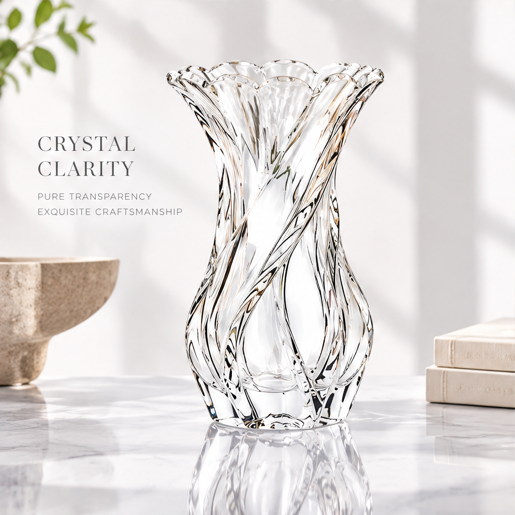 VELOQIAO Crystal Twist Sculptural Vase - crystal clarity