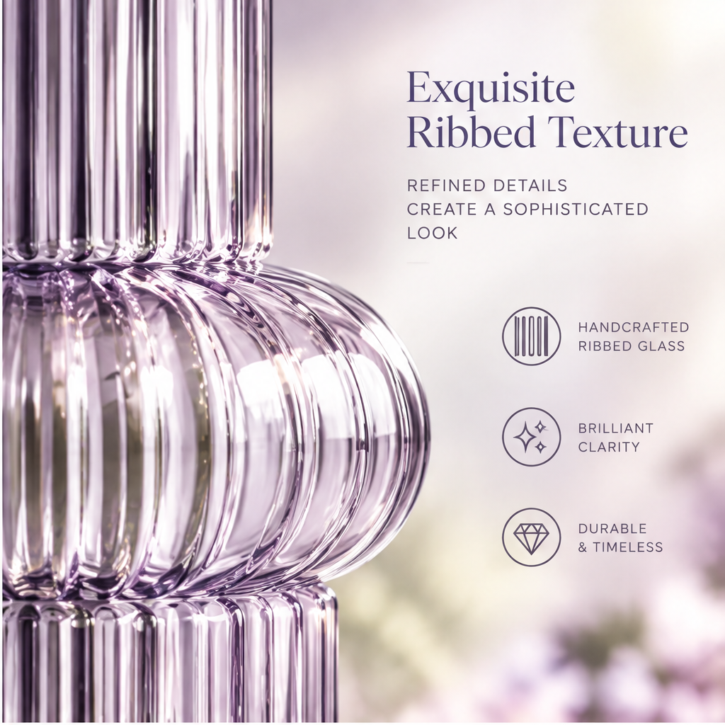 VELOQIAO Lavender Sculpted Totem Ribbed Vase - exquisite ribbed texture detail