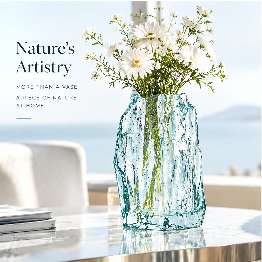 VELOQIAO® Aqua Glacier Crystal Vase