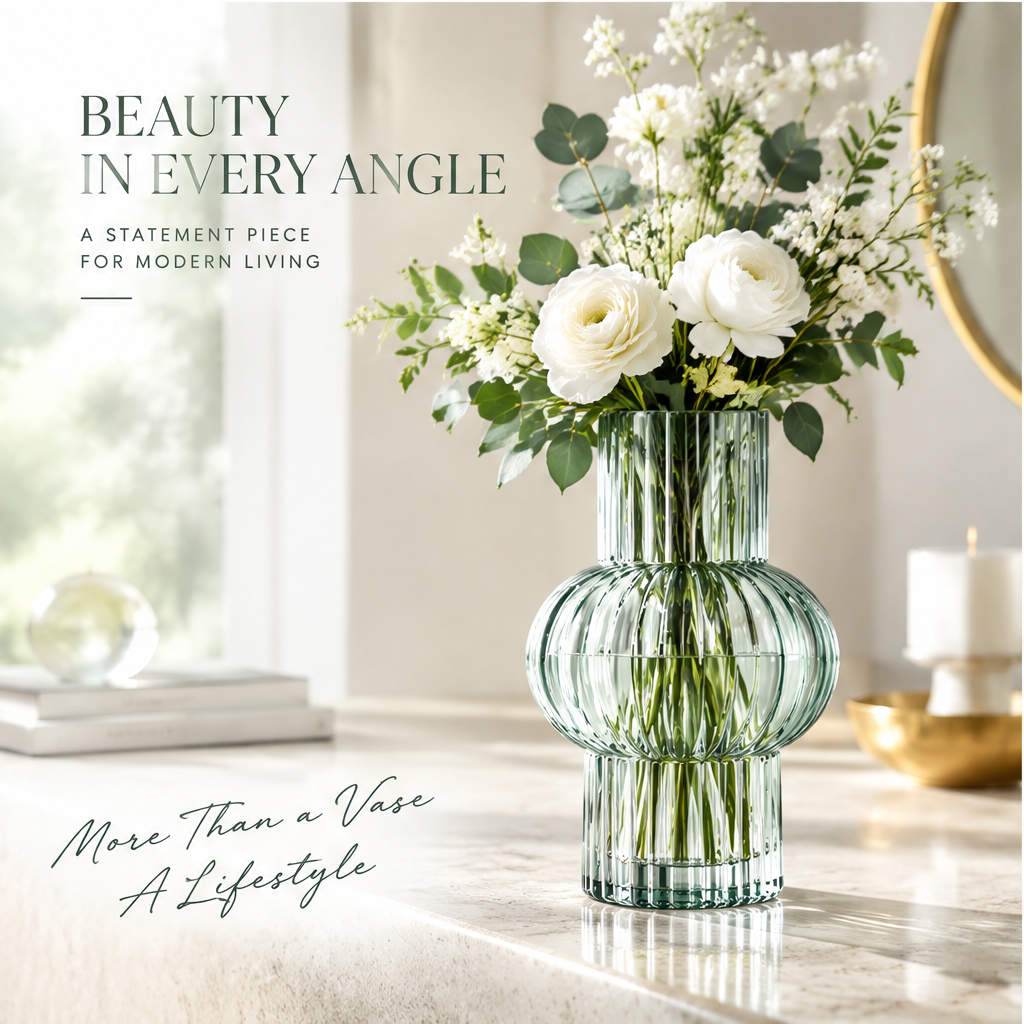 VELOQIAO Ribbed Orb Stack Glass Vase - beauty in every angle