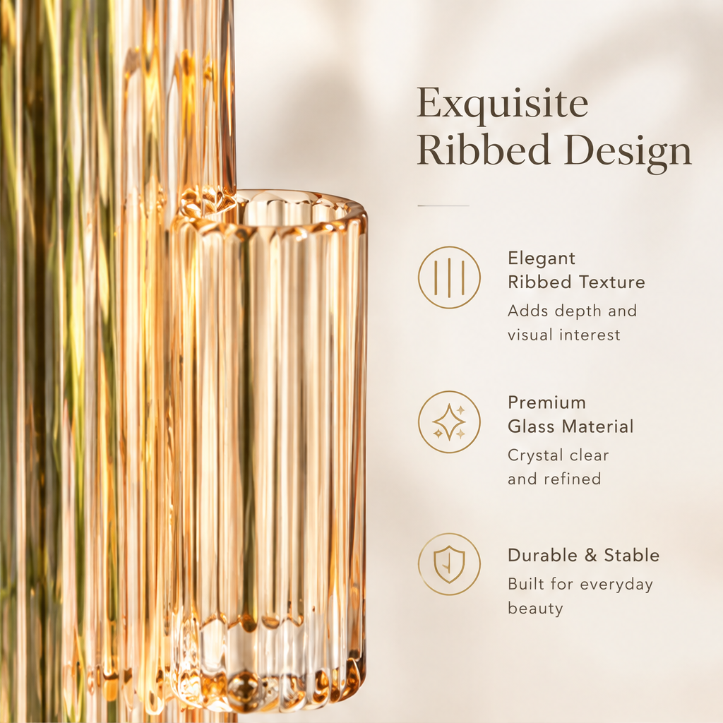 VELOQIAO Amber Gold Handled Cylinder Ribbed Vase - exquisite ribbed design detail