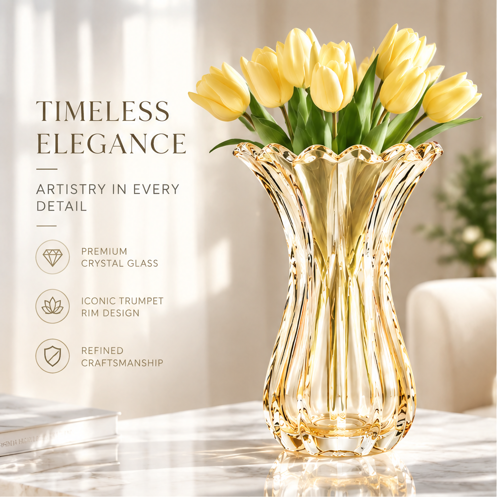 VELOQIAO Amber Crystal Trumpet Vase