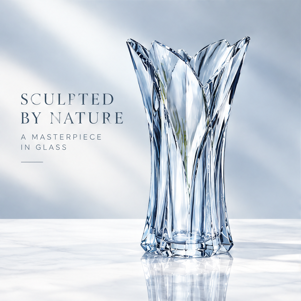 VELOQIAO Glacier Blue Petal Crown Vase - sculpted by nature