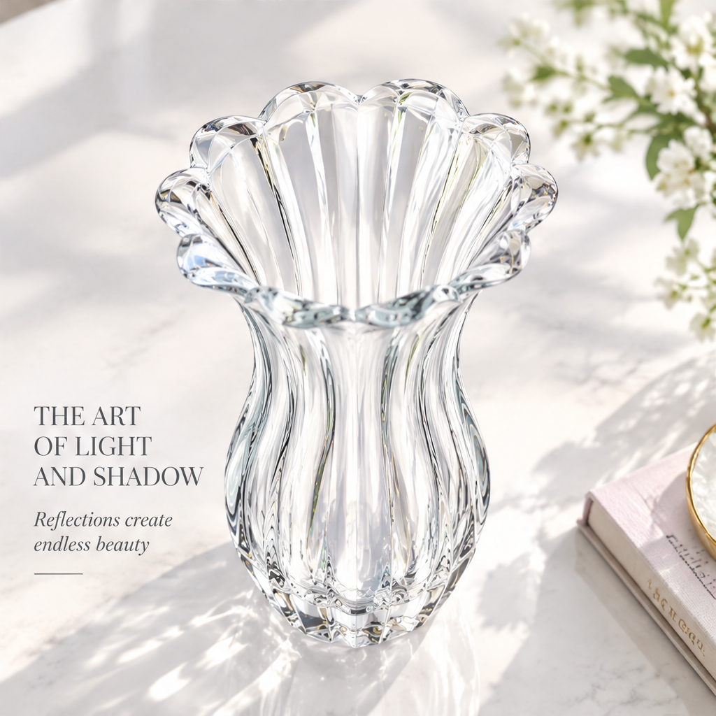 VELOQIAO Bloom Ruffle Crystal Vase - art of light and shadow