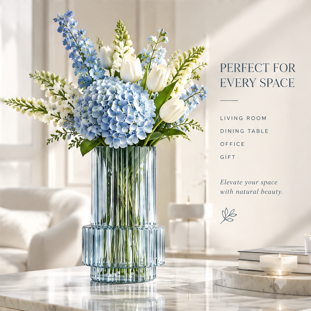 VELOQIAO Steel Blue Column Pedestal Vase - perfect for every space