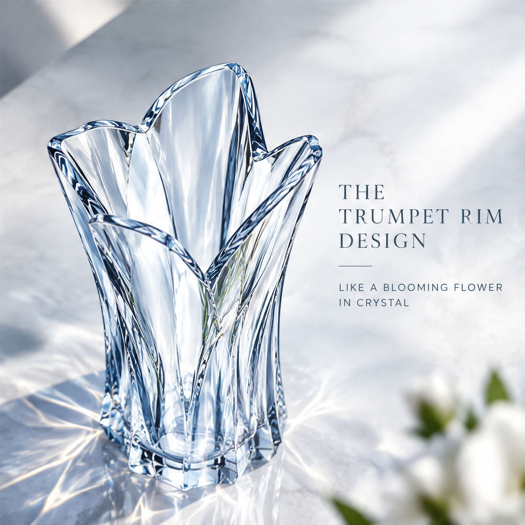 VELOQIAO Glacier Blue Petal Crown Vase - trumpet rim detail