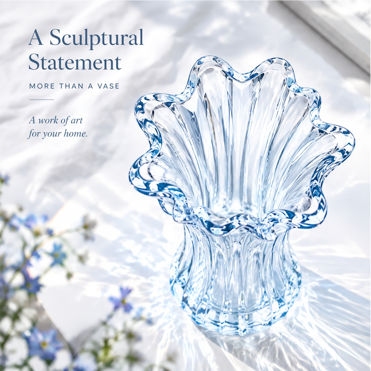 VELOQIAO® Azure Fluted Crystal Vase