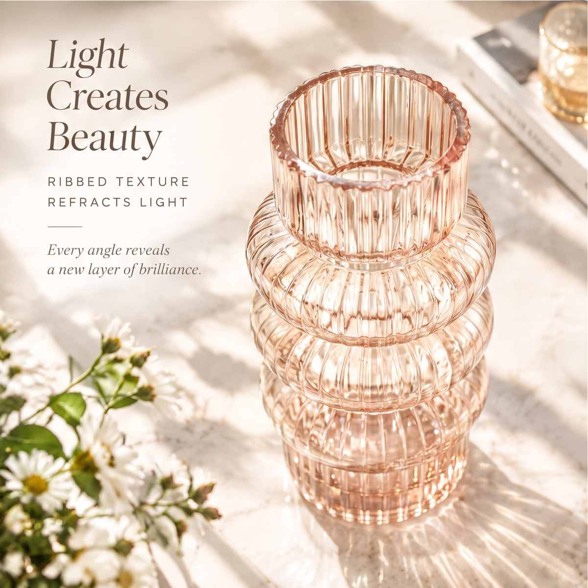 VELOQIAO Rose Gold Tiered Ring Ribbed Vase - timeless elegance lifestyle