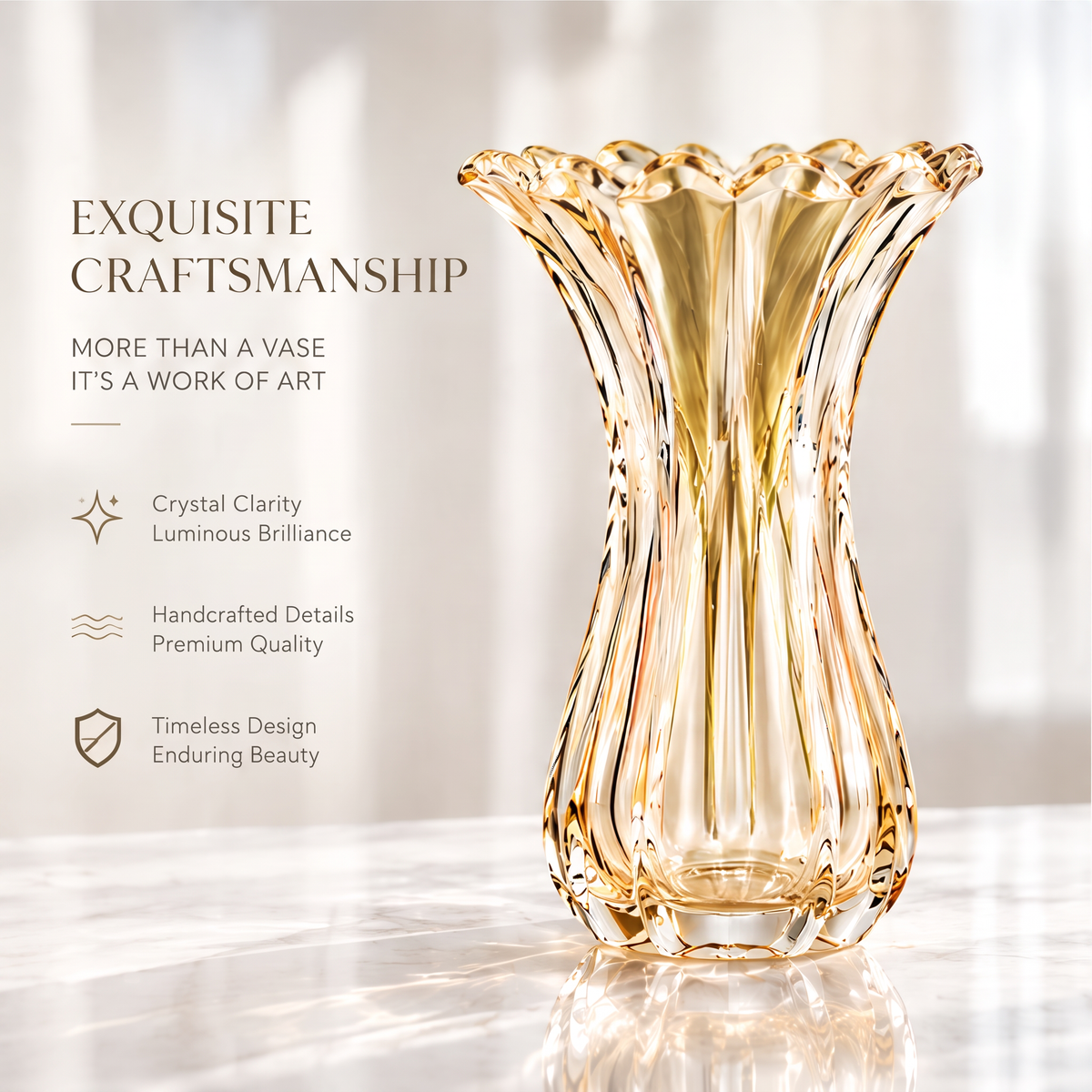 VELOQIAO Amber Crystal Trumpet Vase