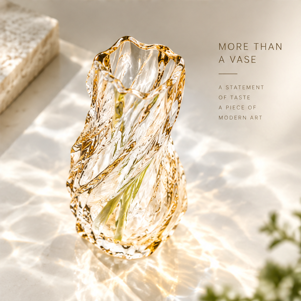 VELOQIAO® Amber Twist Crystal Vase