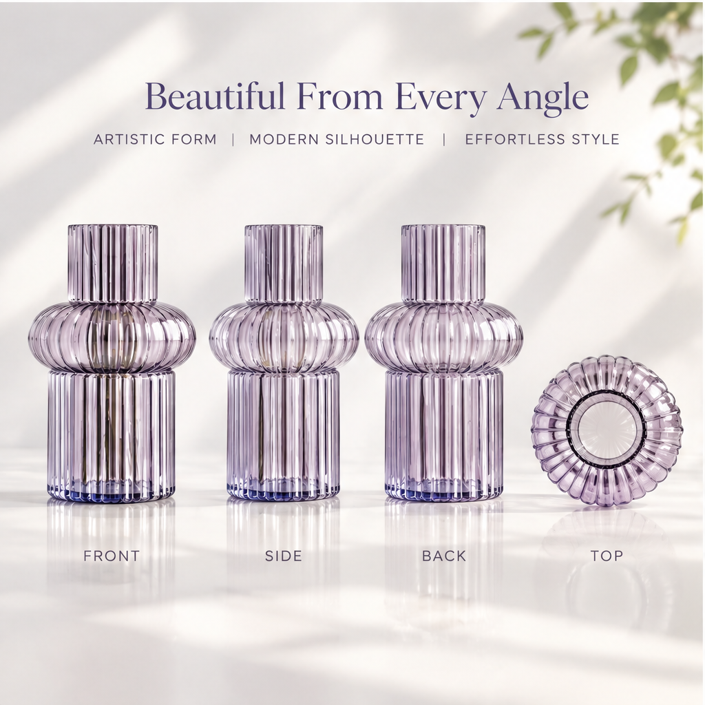 VELOQIAO Lavender Sculpted Totem Ribbed Vase - timeless elegance lifestyle