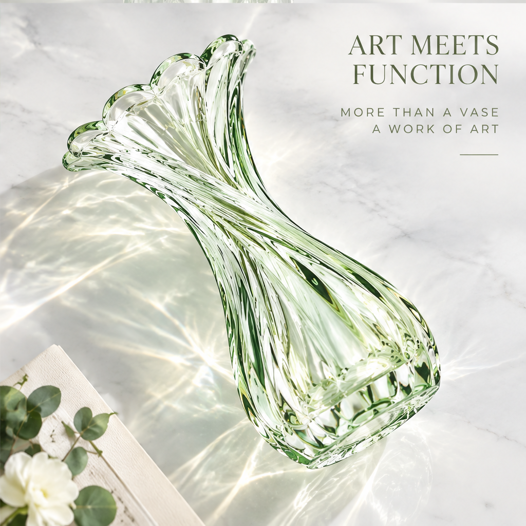 VELOQIAO Sage Twist Trumpet Flare Vase - sculpted beauty close up
