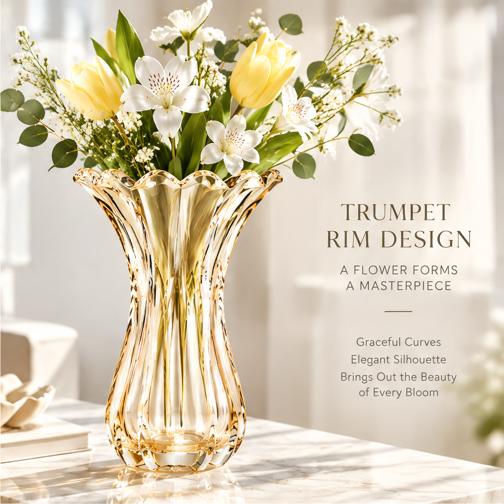 VELOQIAO Amber Crystal Trumpet Vase