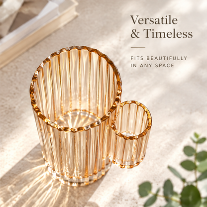 VELOQIAO Amber Gold Handled Cylinder Ribbed Vase - versatile and timeless fits any space