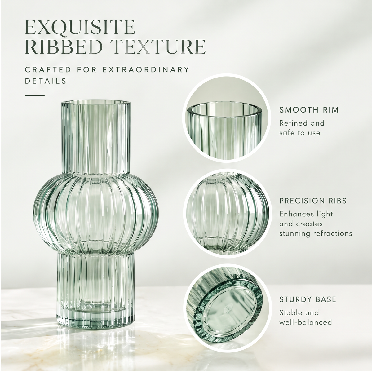 VELOQIAO Ribbed Orb Stack Glass Vase - pure glass pure art