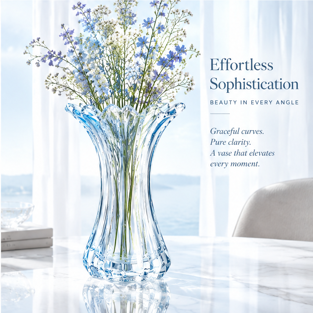 VELOQIAO® Azure Fluted Crystal Vase