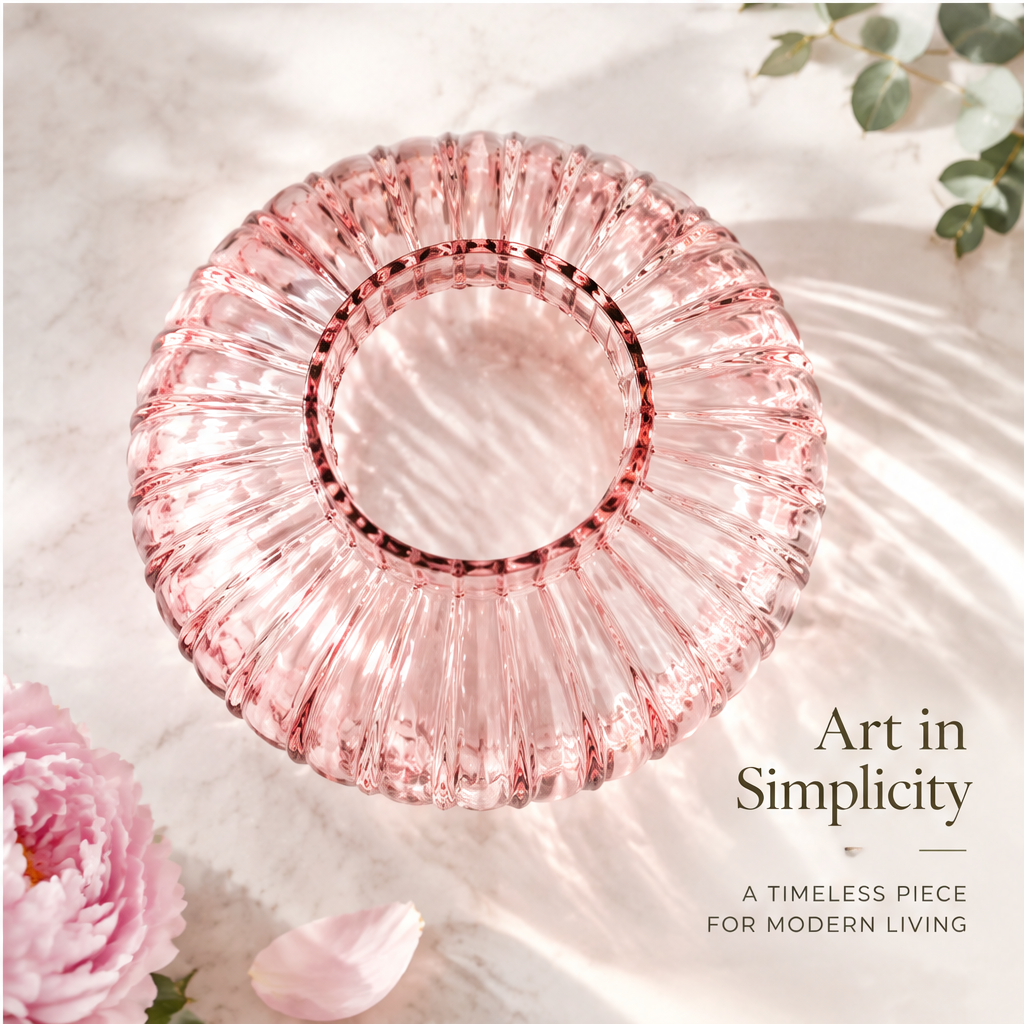 VELOQIAO Blush Pink Pumpkin Ribbed Globe Vase - a statement in every angle