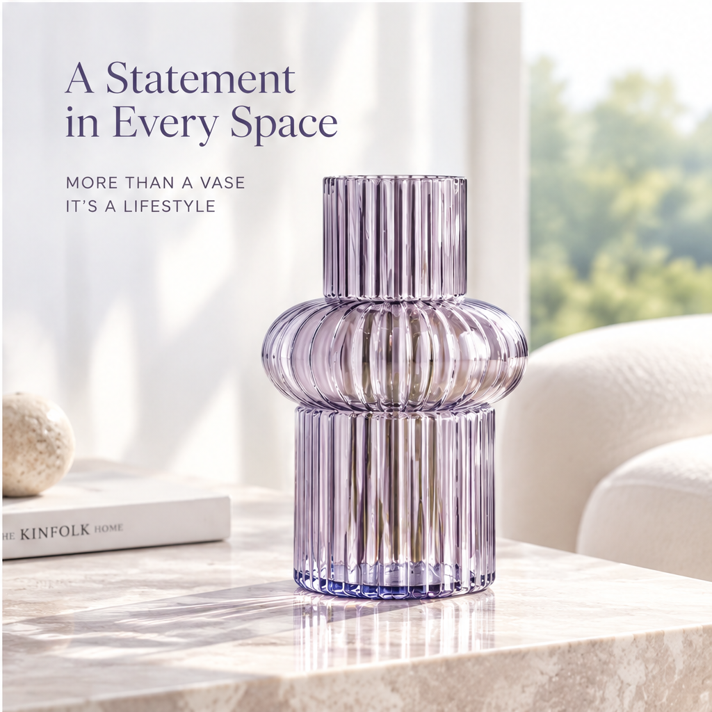 VELOQIAO Lavender Sculpted Totem Ribbed Vase - beautiful from every angle