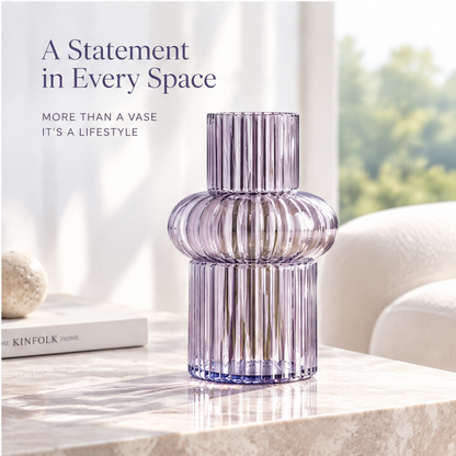 VELOQIAO Lavender Sculpted Totem Ribbed Vase - beautiful from every angle