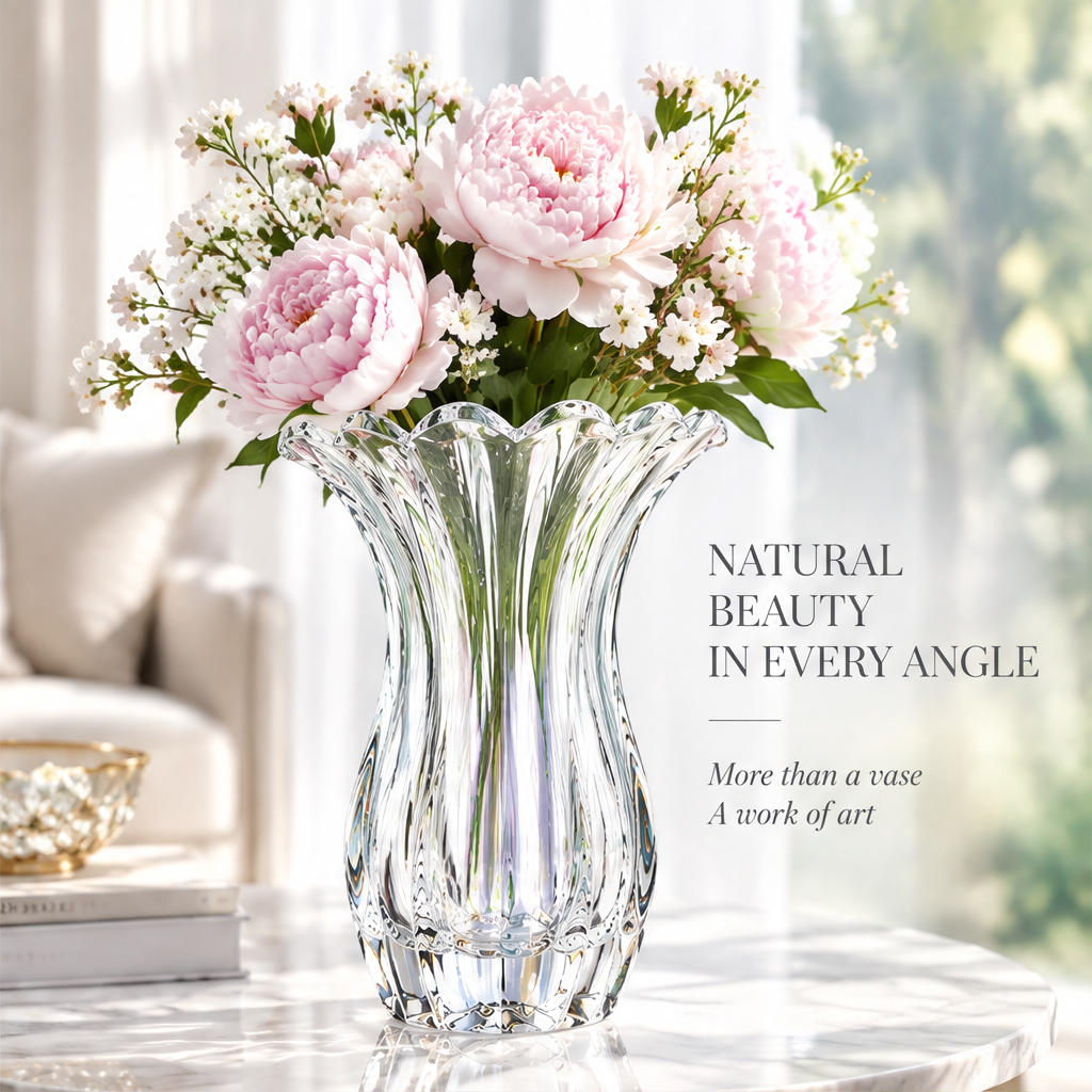 VELOQIAO Bloom Ruffle Crystal Vase - natural beauty in every angle