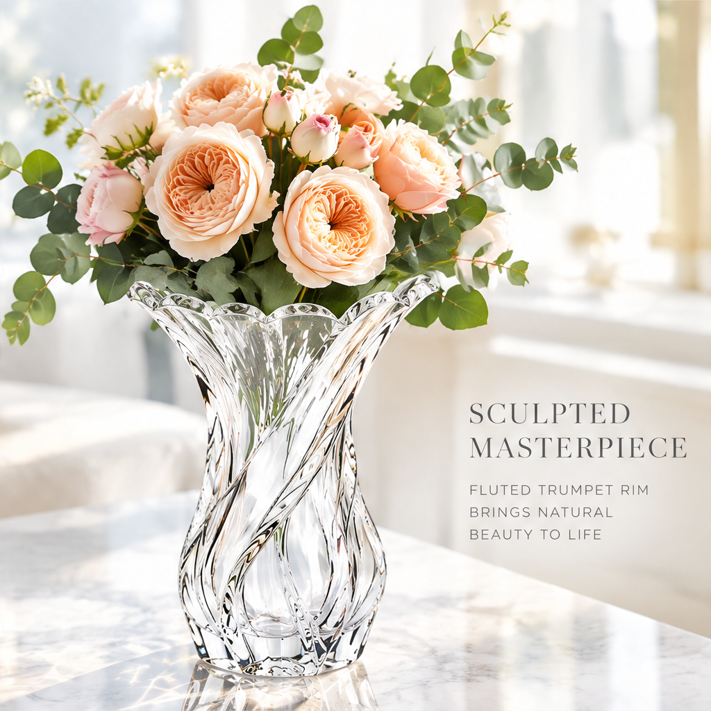 VELOQIAO Crystal Twist Sculptural Vase - sculpted masterpiece